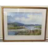 H Hadfield Cubley - a riverside landscape  watercolour  bears a signature  21" x 14"  framed