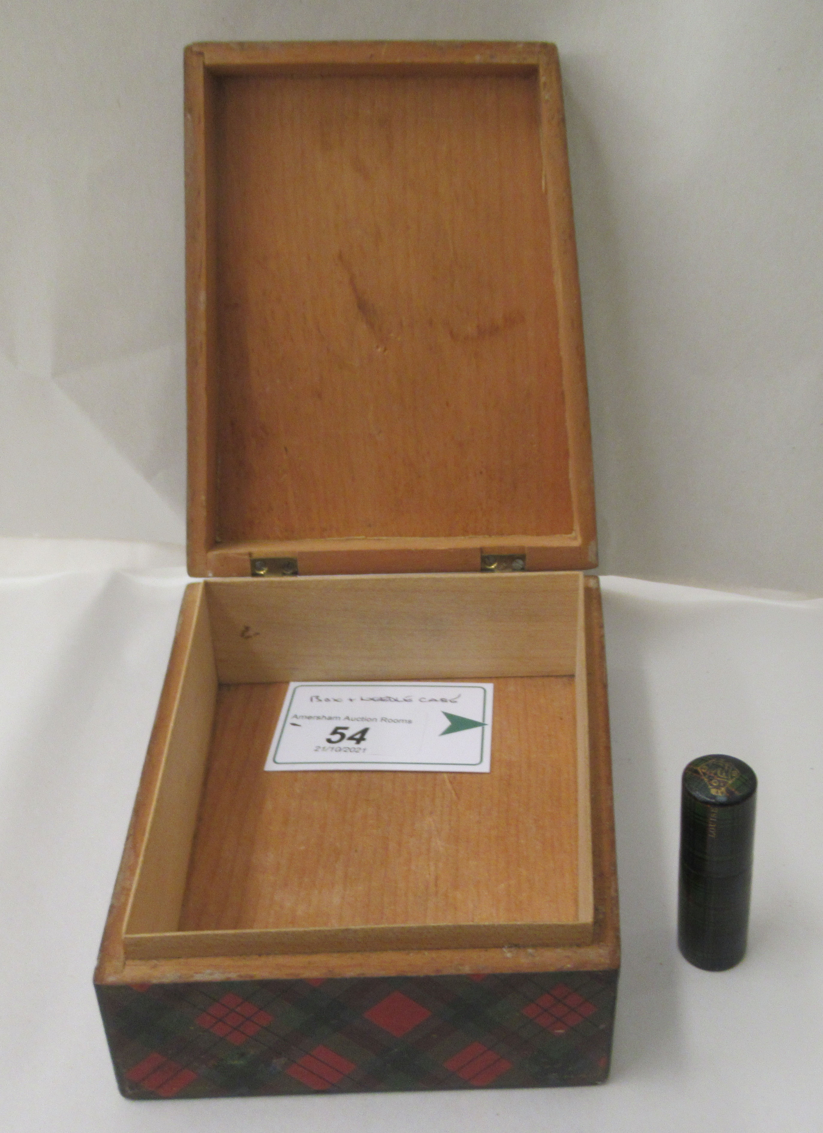 A late 19thC McDuff tartanware box of trapezium form with a hinged lid  6"w; and a Black Watch - Image 2 of 4