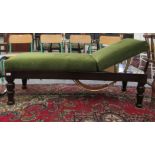 A late Victorian treatment couch with a height adjustable, twin cushion, bottle green dralon