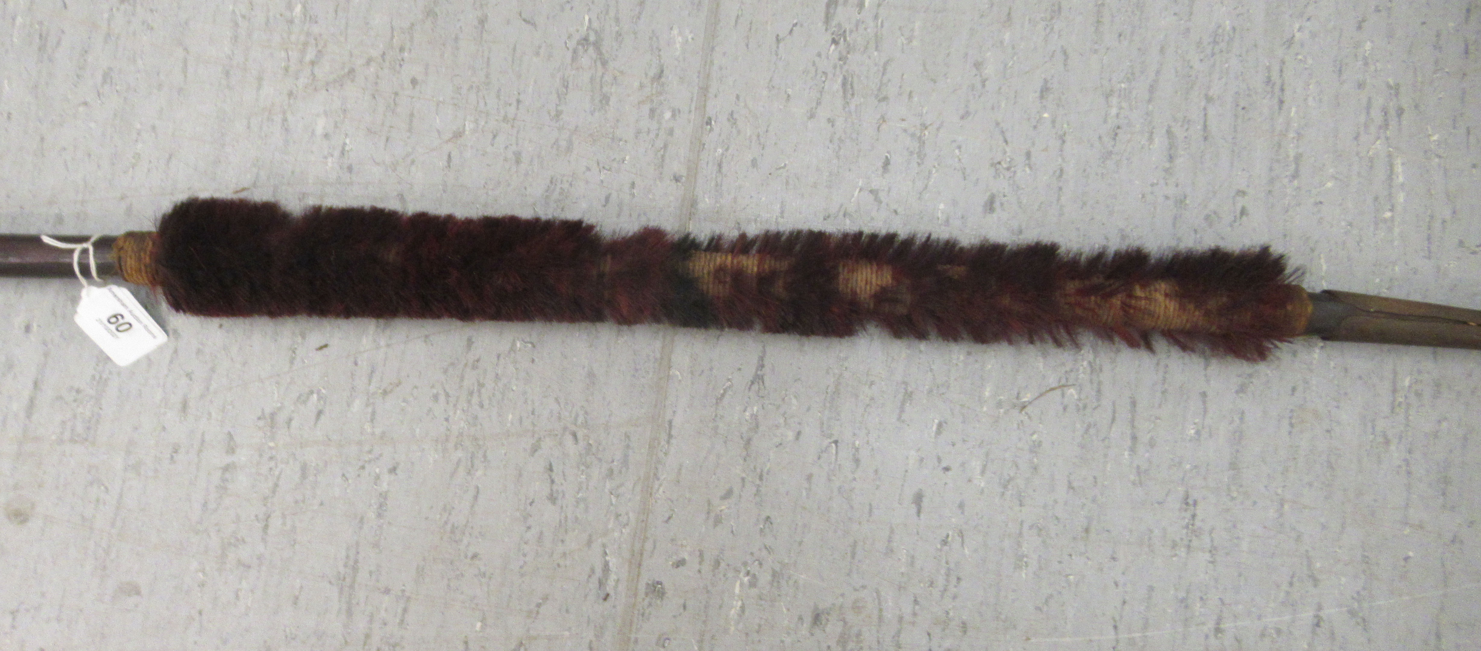 A late 19thC African Maasai spear with a leaf blade and a hair wrapped shaft  86"L - Image 3 of 3