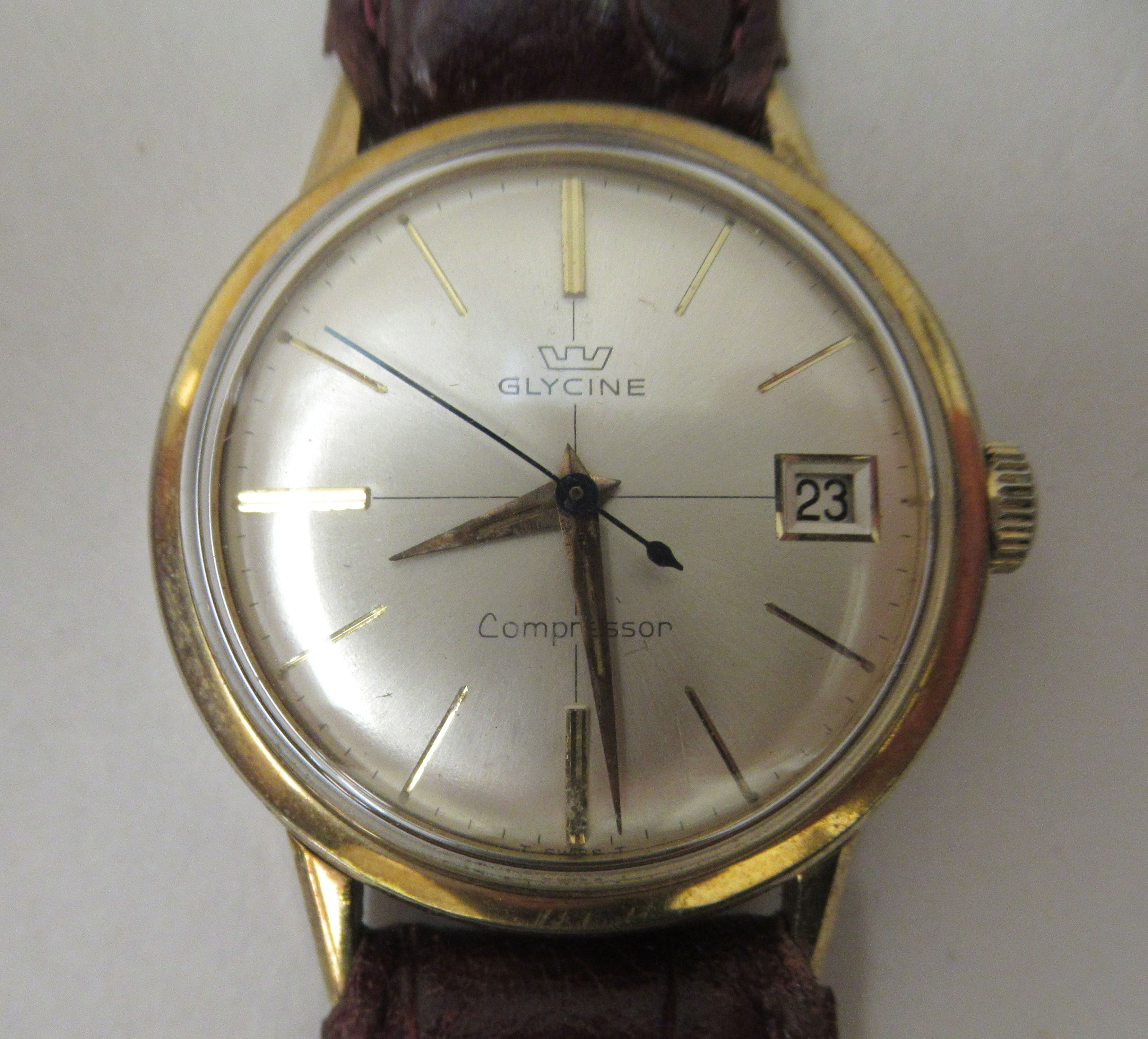 A 1960s Clycine Compressor gold plated and stainless steel cased wristwatch, the movement with - Image 3 of 5