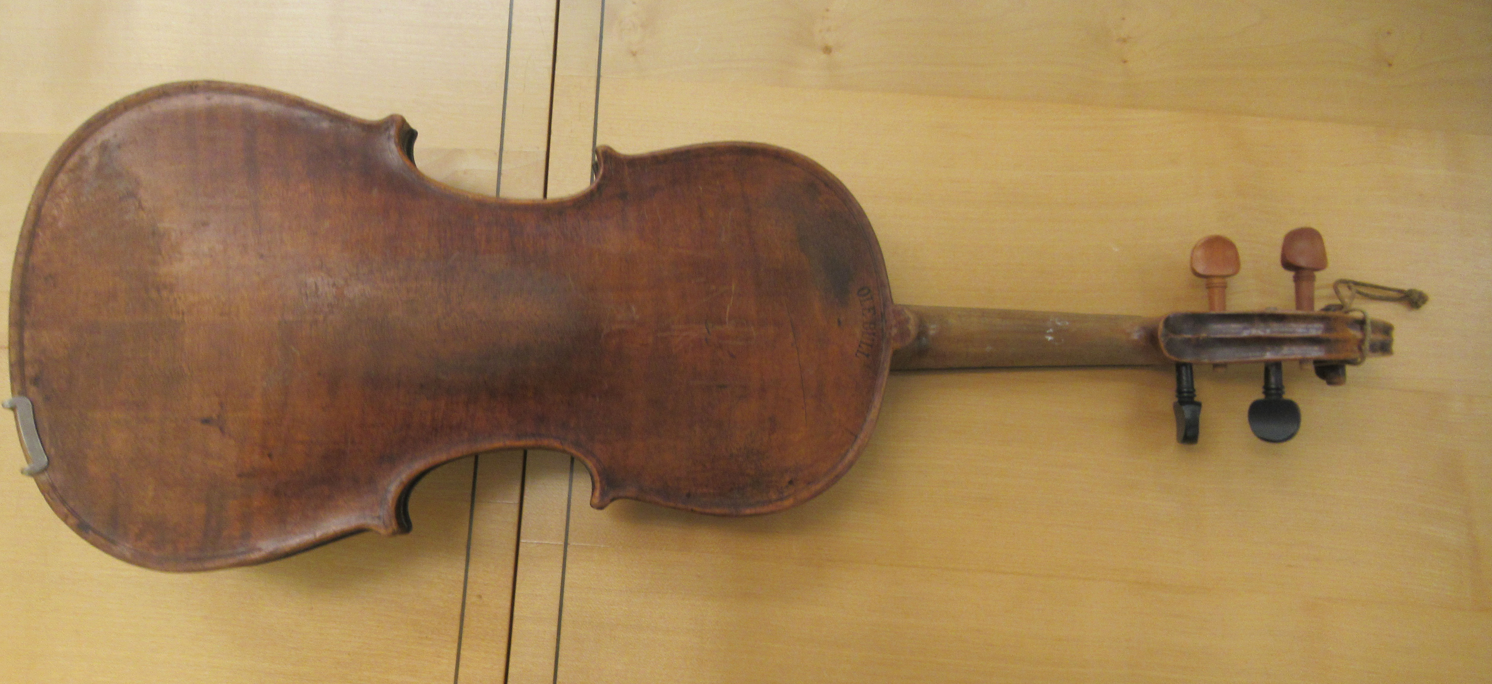 Three 19th/20thC violins, one with a one piece back  14"L; the others with two piece backs  13" - Image 8 of 16