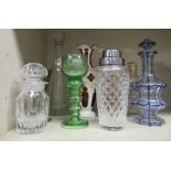 Decorative glassware: to include a late 19thC Bohemian blue and white decanter and stopper