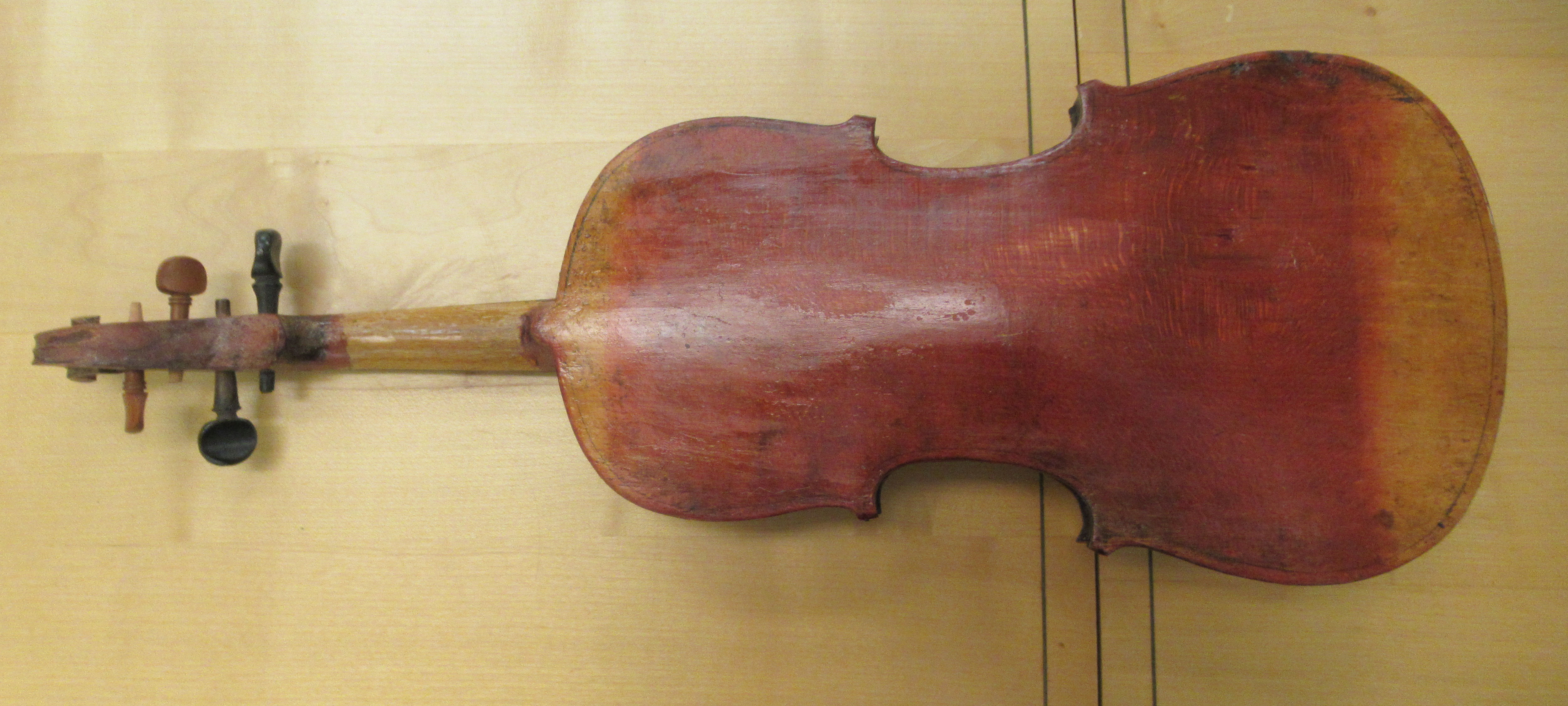 Three 19th/20thC violins, one with a one piece back  14"L; the others with two piece backs  13" - Image 3 of 16
