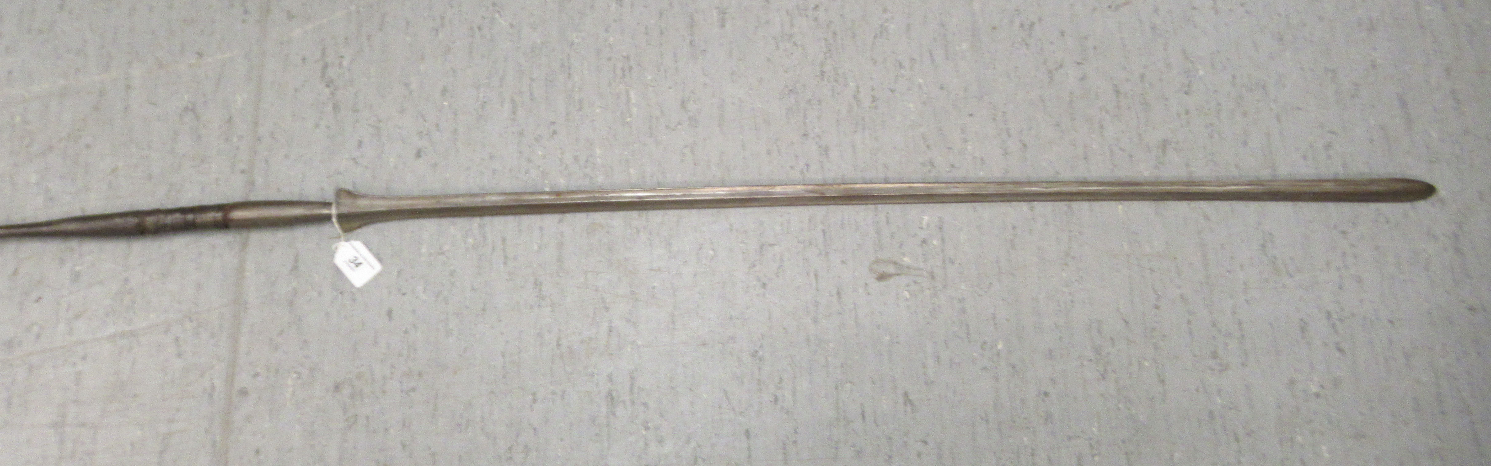 A 20thC African double end spear, the shaft wrapped with a spiral metal ringlet  92'L - Image 2 of 3