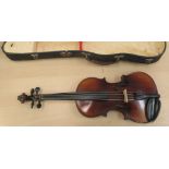 A reproduction of an early 18thC Stradivarius students violin with a one piece back  13"L  cased