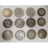 Twelve George III silver coins  mostly shillings