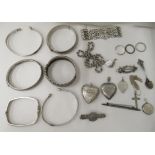 Silver and white metal items of personal ornament: to include bangles and pendants