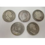 Two George III silver half crowns, a George IV half crown and two William IV half crowns