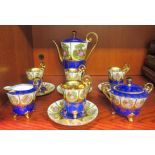 German DW porcelain teaware, viz. four cups and saucers, a teapot, cream jug and sugar basin, each