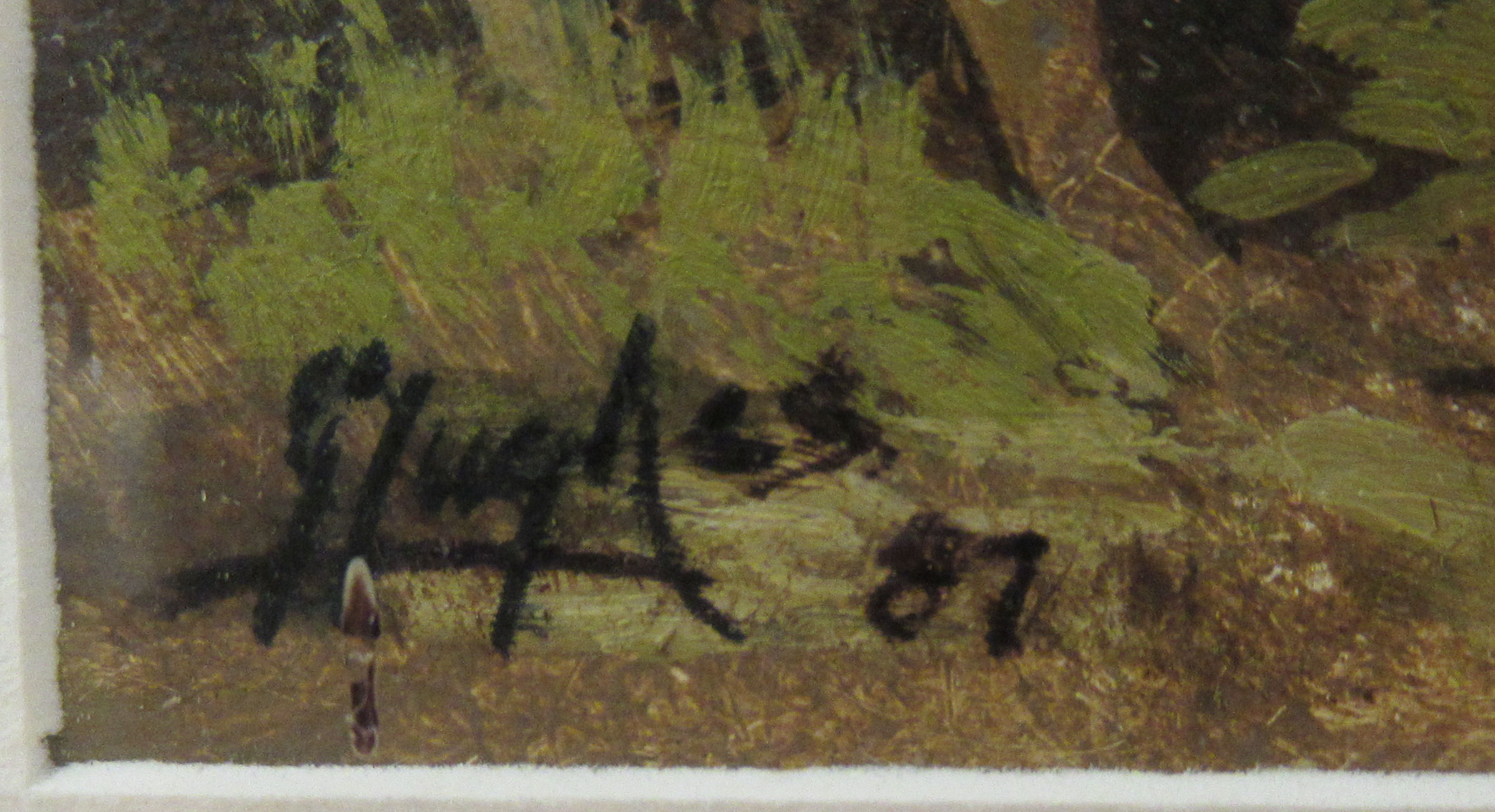 Gerald Hughes - 'Old Copse' and 'Stretch of the Thames'  oil on card  bearing signatures & labels - Image 2 of 4