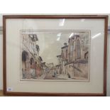 Early 20thC European School - a street scene  pen & watercolour  16" x 12"  framed