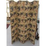 An early 20thC four fold, printed fabric covered room screen  65"h  56"w open