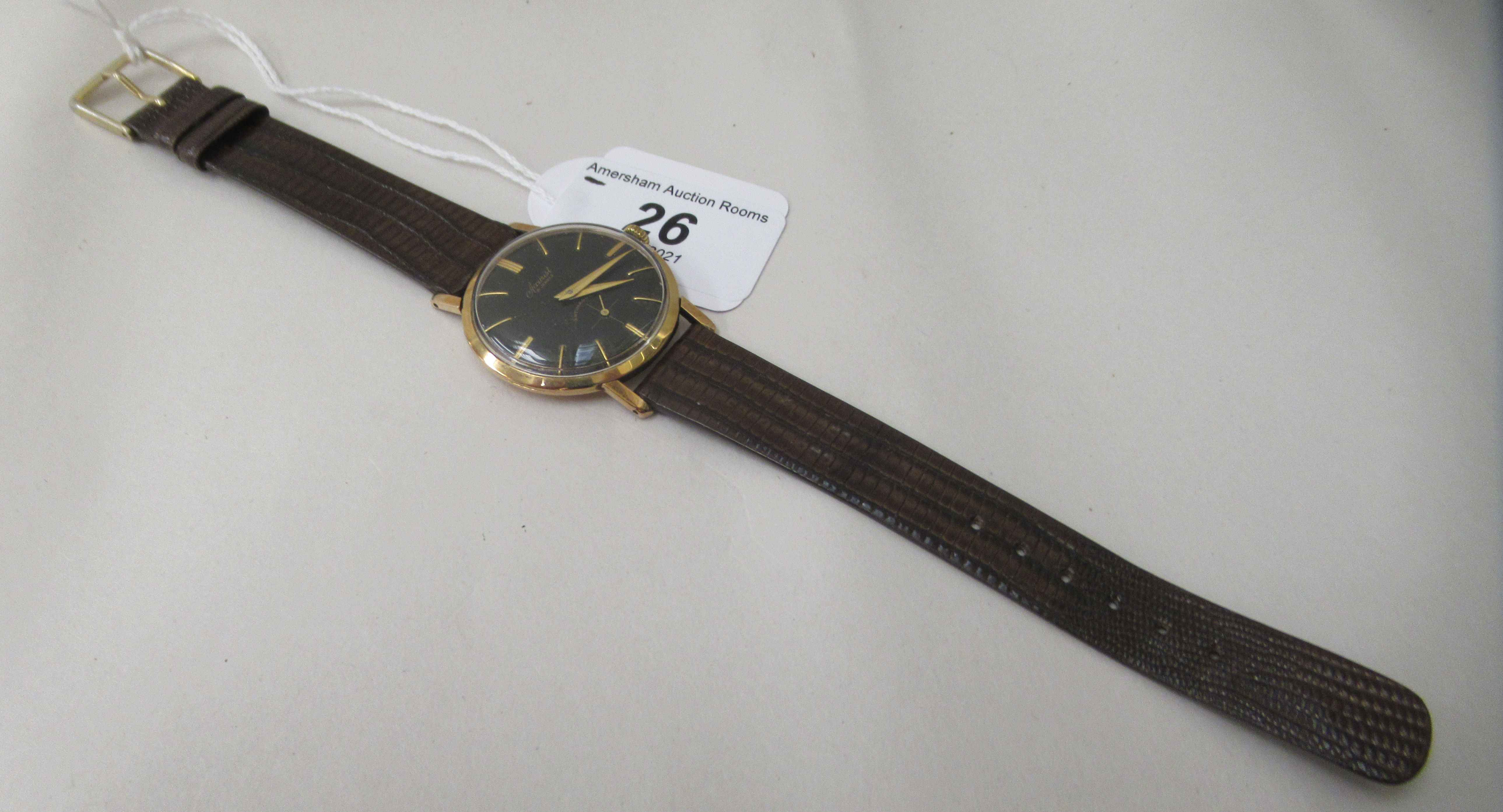 A 1960s Accurst 9ct gold cased wristwatch, faced by a black baton dial, incorporating subsidiary - Image 2 of 3