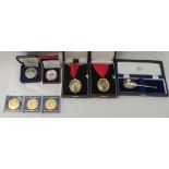 Silver collectables and coins: to include a Fattorini enamelled medal  boxed