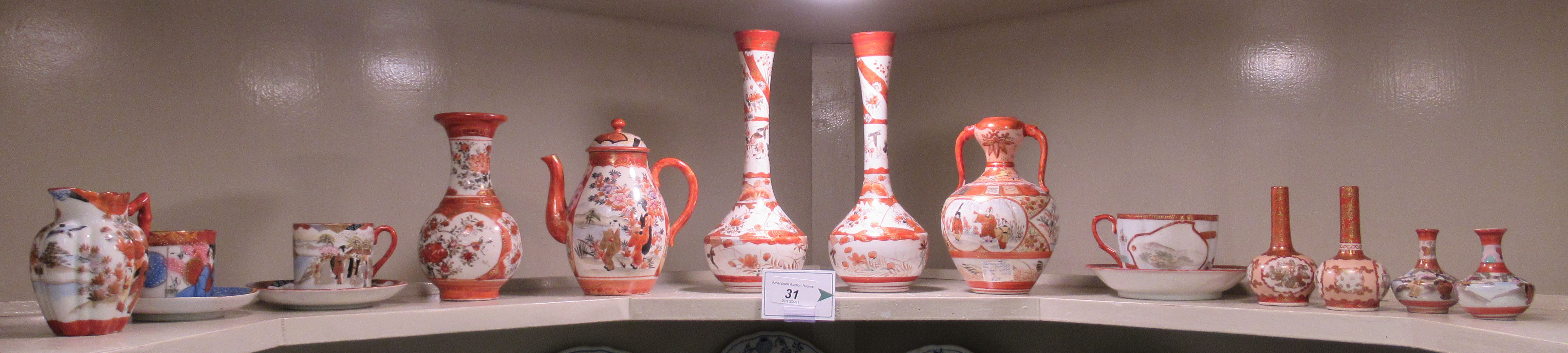 20thC Japanese porcelain: to include a pair of Kutani bottle vases  9.25"h; and assorted teaware