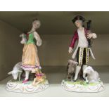 A pair of 20thC Wilhelm Rittirsch porcelain figures, viz. a young woman with a lamb, a sheep and a