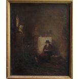 19thC European School - an artist's studio  oil on board  6" x 7"  framed