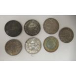 Two William IV East India Company silver one rupee coins; and five Victorian examples