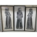 Prints of brass rubbings - John Gregory and his two wives  20" x 8"  framed