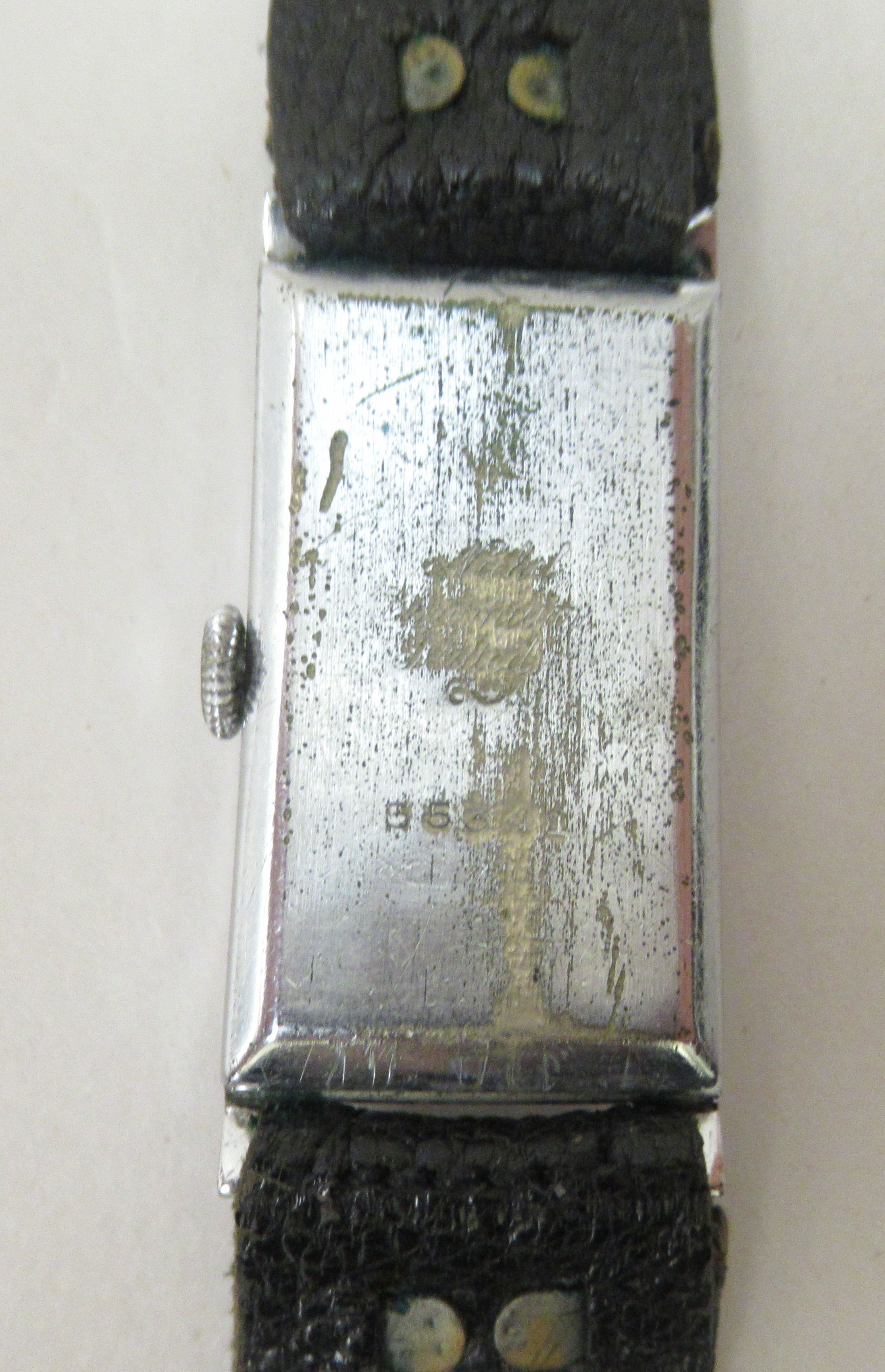 A 1930s Art Deco Lusina stainless steel cased digital watch, on a stitched black hide strap - Image 4 of 4