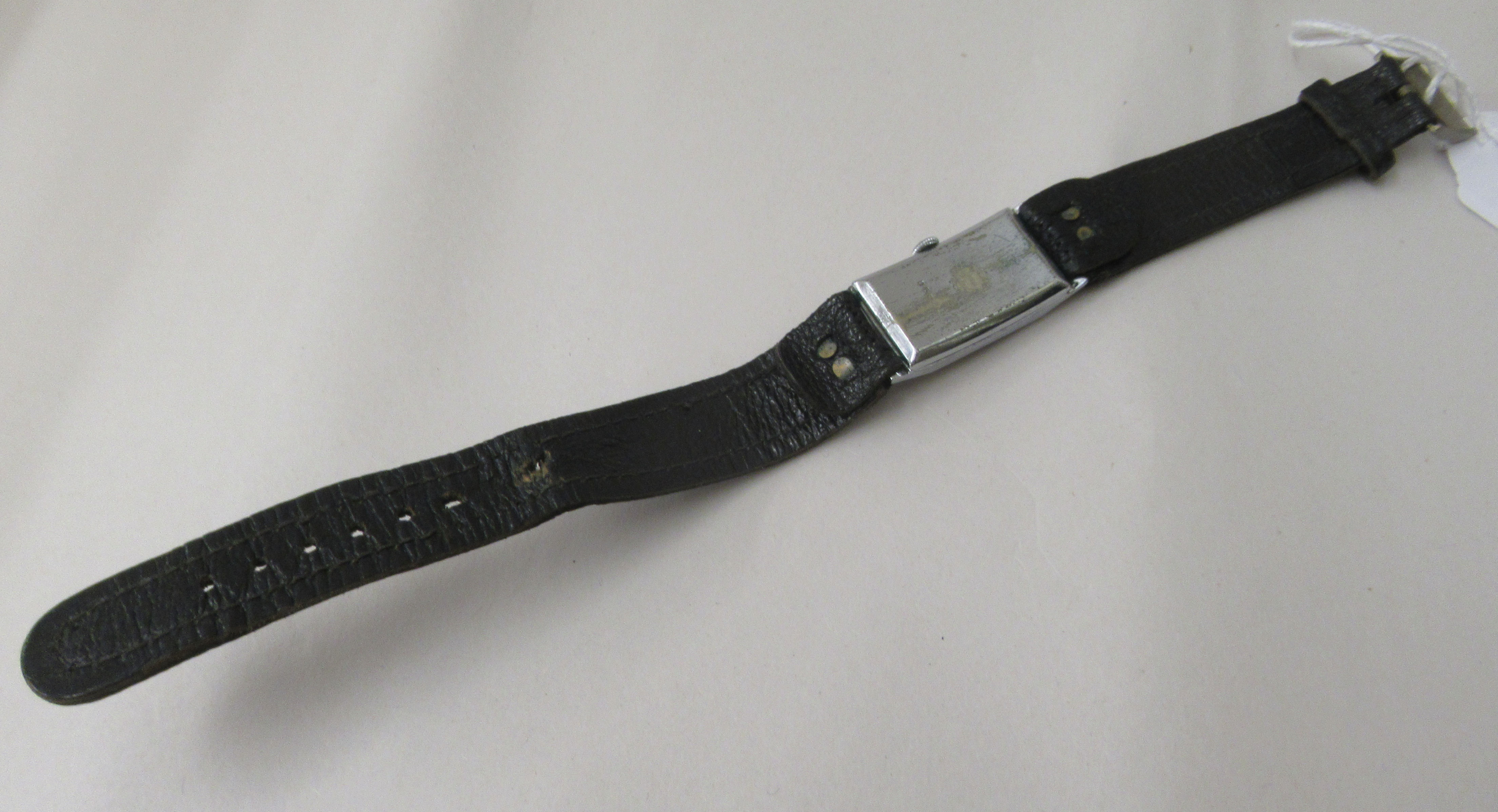 A 1930s Art Deco Lusina stainless steel cased digital watch, on a stitched black hide strap - Image 3 of 4