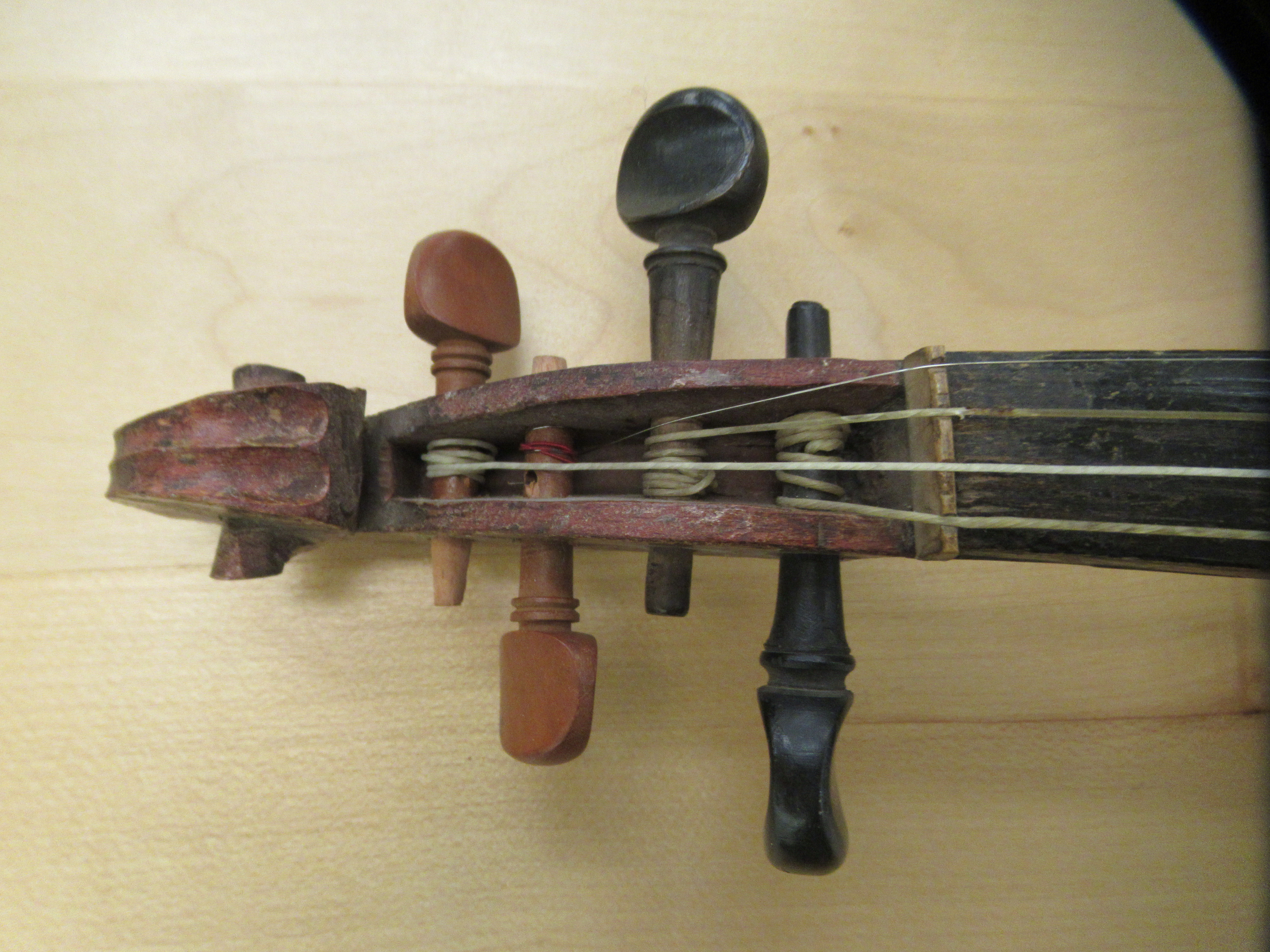Three 19th/20thC violins, one with a one piece back  14"L; the others with two piece backs  13" - Image 5 of 16