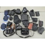 Photographic accessories: to include black hide camera cases; and four pairs of binoculars
