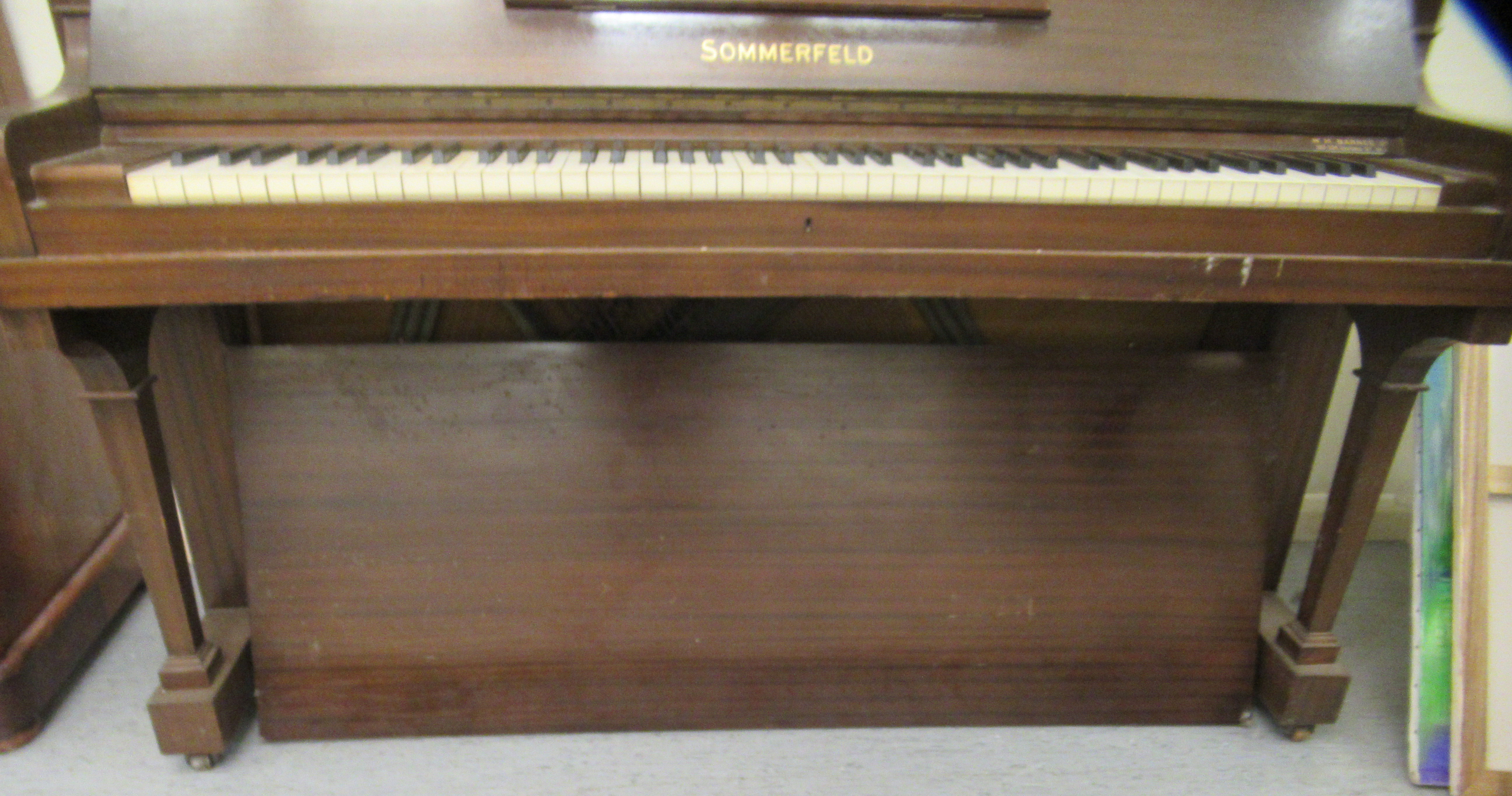 A B Sommerfeld mahogany cased iron framed, overstrung upright piano, no.5729 with forward - Image 8 of 8