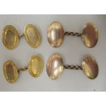 Two pairs of 9ct gold, oval tablet and chain link cufflinks