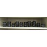 Ten Nikon camera lenses: to include a Tamron AF; a Hoya 52mm UV; and a DX AF-5 Nikkor 18-55mm