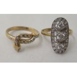 Two dissimilar, variously set, silver gilt dress rings