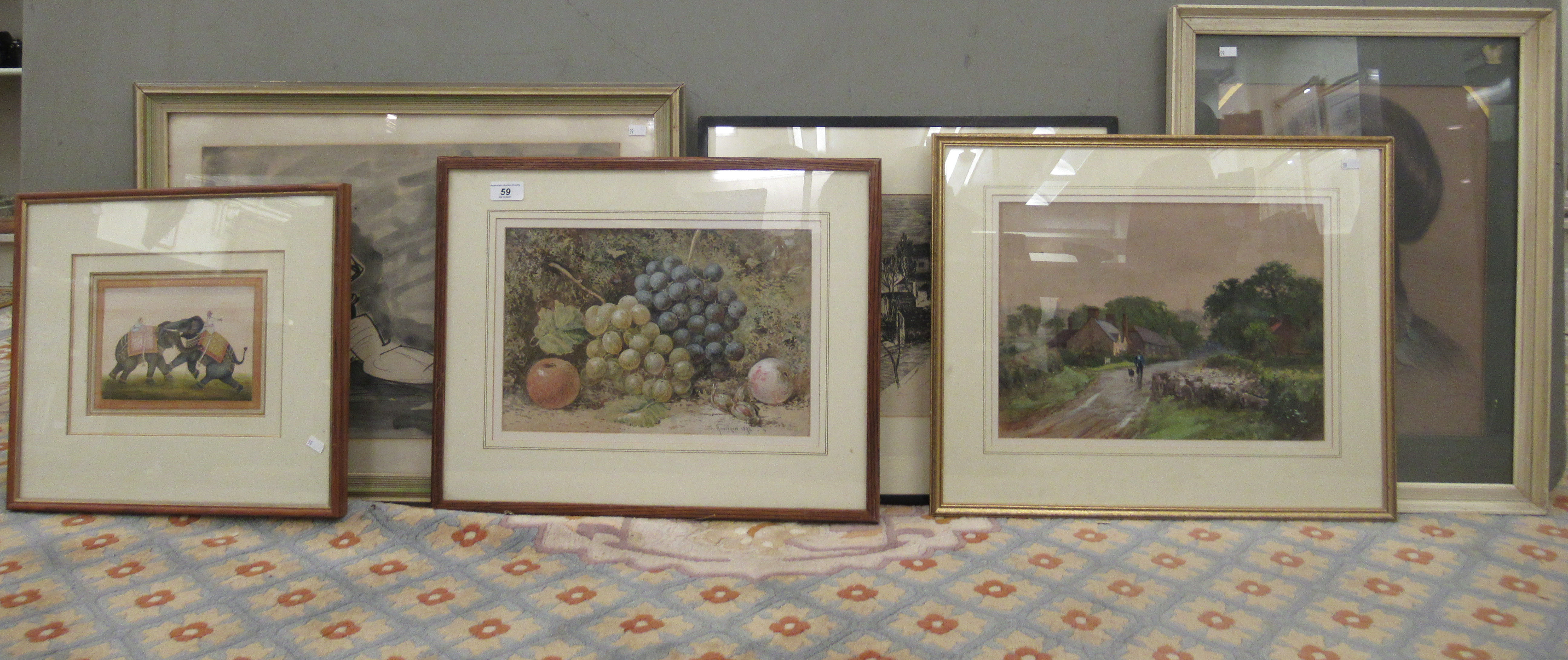 Pictures: to include D Harrison - a still life study, fruit  watercolour  bears a signature &