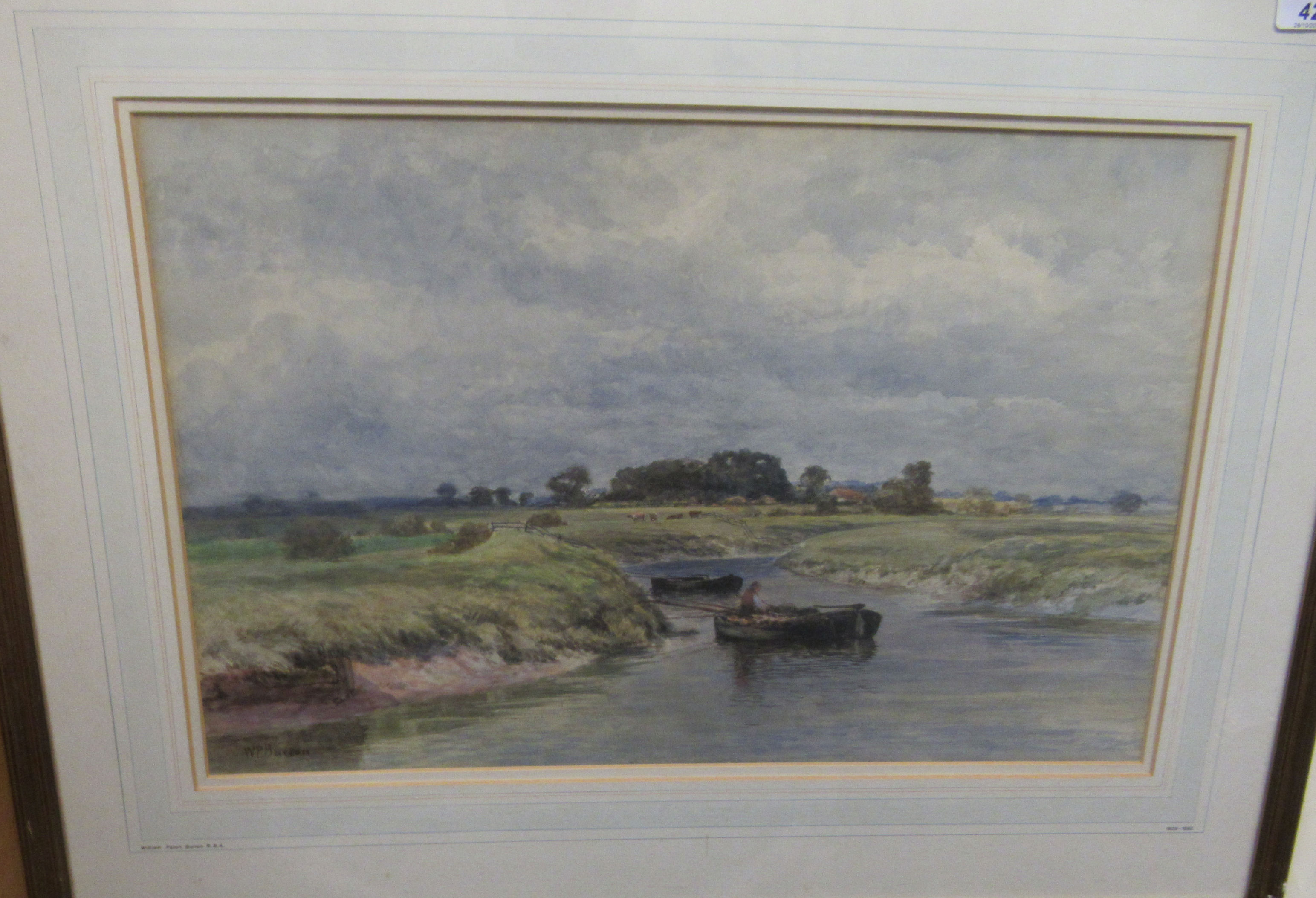 Pictures: to include WP Burton - a study, fishermen on a winding river with cattle beyond - Image 2 of 9