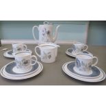 A Susie Cooper Glen Mist pattern china coffee set, comprising four place settings; a coffee pot,
