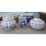 Modern Chinese porcelain items: to include a biscuit jar and cover, traditionally decorated in