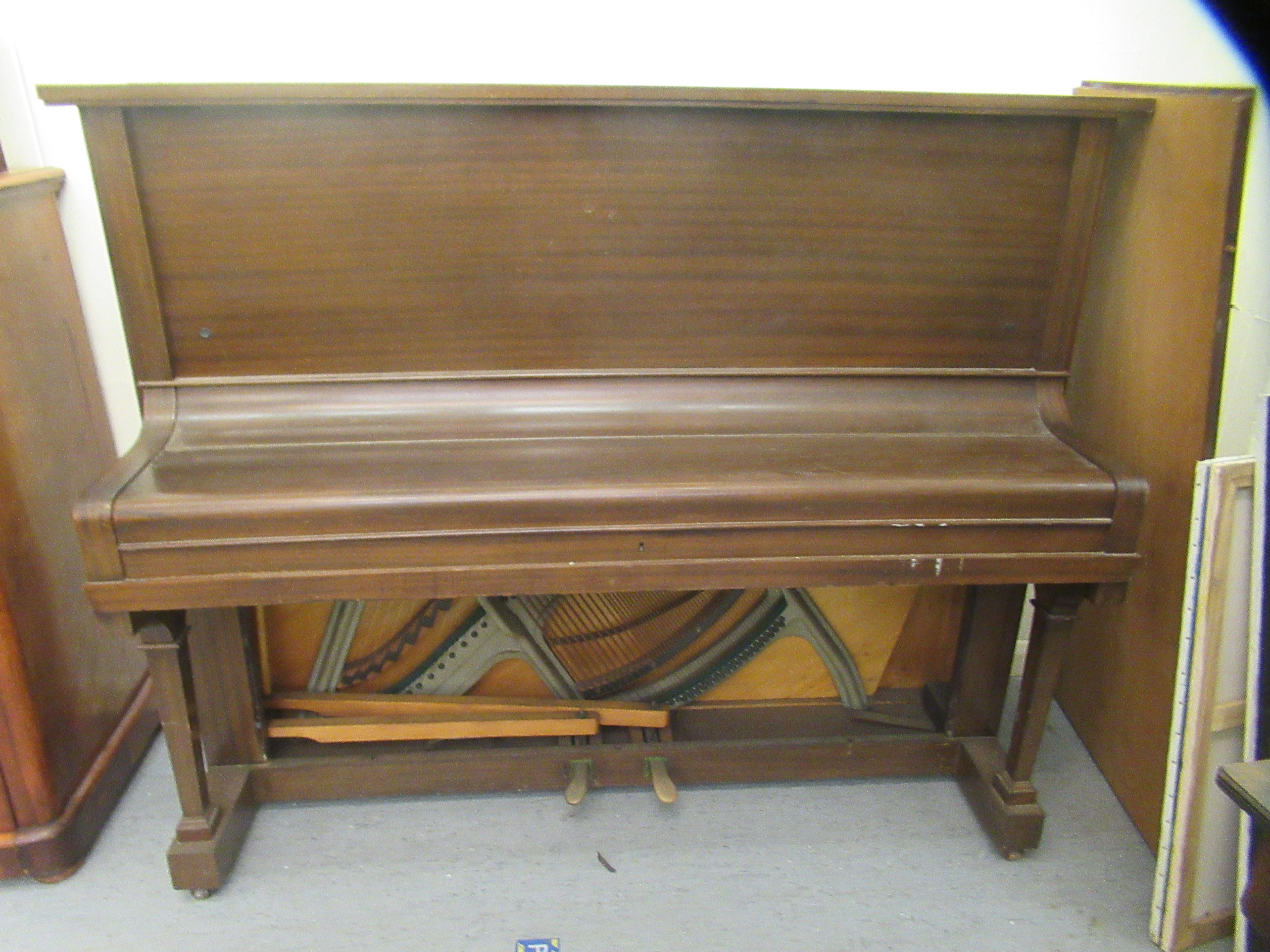 A B Sommerfeld mahogany cased iron framed, overstrung upright piano, no.5729 with forward