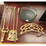 A set of three 19thC design brass fire irons, comprising a hearth shovel, poker and tongs; a brass