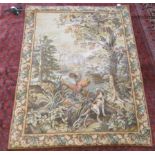 A 20thC French tapestry, an autumnal landscape with a dog and birds in the foreground  24" x 48" ,on