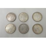 Six American silver one dollar coins  1886-1922