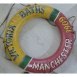 A Lifebelt painted in colours and inscribed Victorian Baths Manchester  29"dia