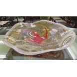 Liz Lacey - a swirling multi-coloured freeform glass centrepiece bowl  bears an etched signature &