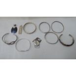 Silver jewellery: to include bangles; and a pendant ingot