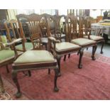 A set of four early 20thC Chippendale inspired mahogany framed dining chairs, each having a