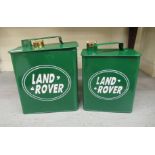 A green painted metal Jerry can, branded 'Land Rover'