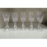 A set of five Waterford crystal Lismore pattern stemmed sherry glasses