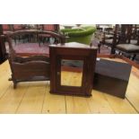 Small early 20thC furniture, viz. an oak magazine rack  18"h  22"w; a mahogany corner cabinet  16"h