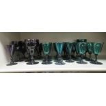Victorian and Georgian style green and purple coloured drinking glasses  various designs