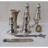 Silver items, viz. two dissimilar bookmarks; two pairs of pepper pots; an oval photograph frame,
