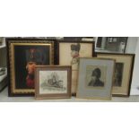 Pictures, mainly relating to Napoleon: to include 'Napoleon auf St Helena'  print  framed
